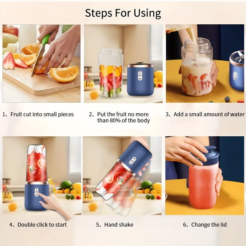 Mélangeur de jus de fruits Portable à 6 lames, Mini bouteille électrique personnelle d'été, presse-agrumes USB pour la maison, Machine à tasses pour la cuisine