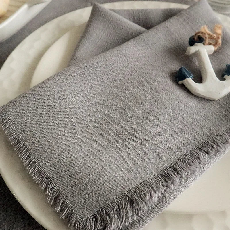 1Pc 45x45cm Solid Color Square Tassel Plain Cloth Cotton Linen Home Kitchen Table Dinner Western Napkin