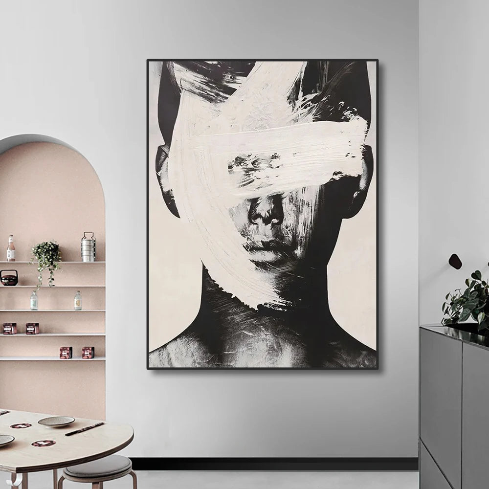 100% Handmade Black White Portrait Oil Paintings Nodic Abstract Figure Canvas Painting Artworks for Living Room Home Wall Decor