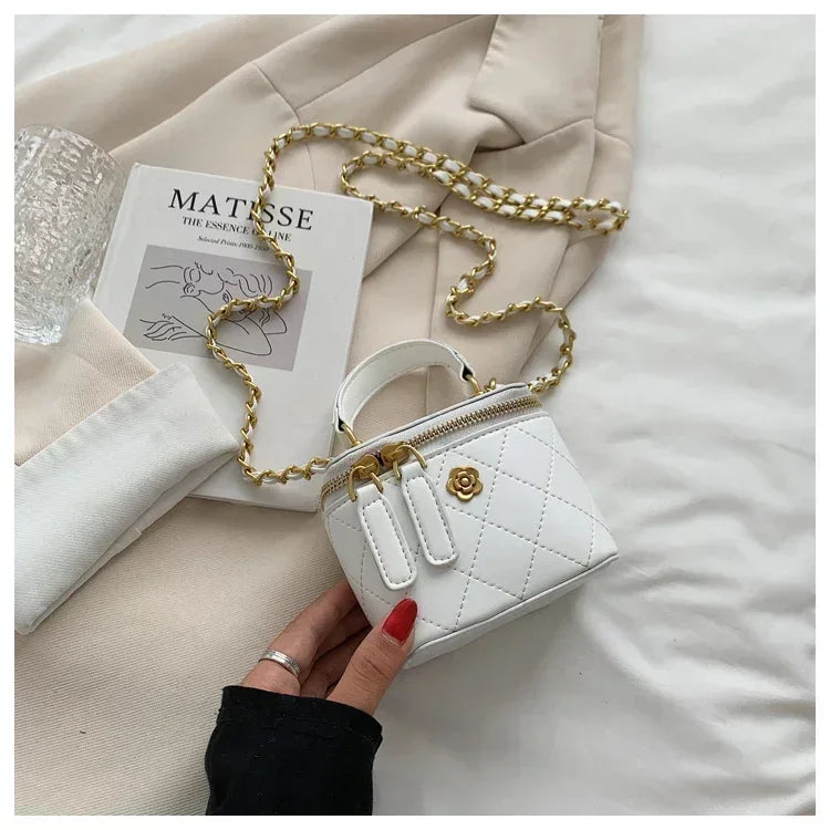 Small Shoulder Bucket Bag For Women Classic Mini Clutches Female Small Square Box Crossbody Metal Chain Handbag