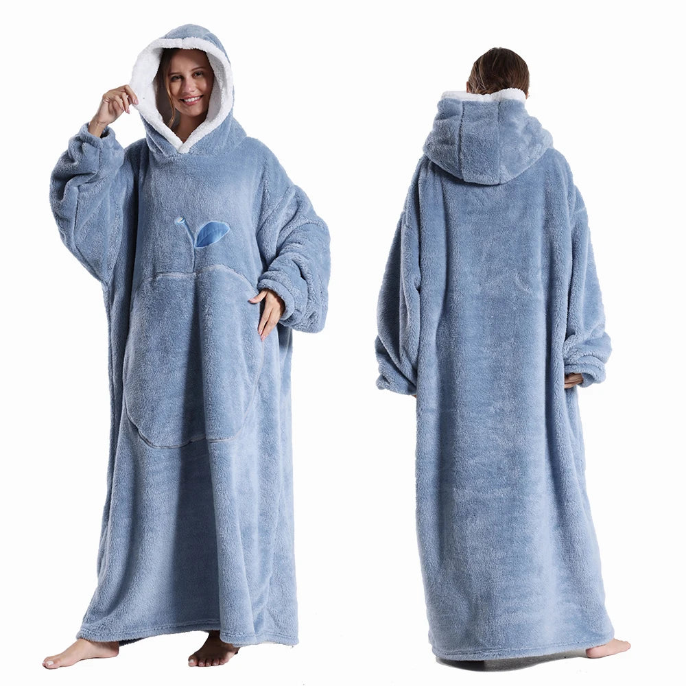 Extra lange tragbare Decken, Winter-Flanell-Kapuzendecke mit vollen Ärmeln, für Männer und Frauen, gemütliche, weiche Überwurf-TV-Decke für Erwachsene