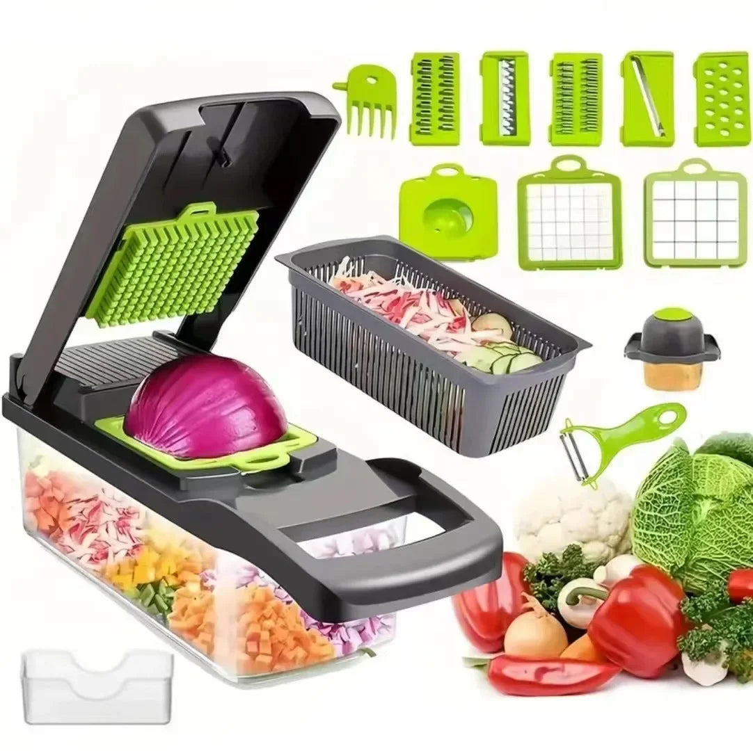 16pcs Multifunctional Vegetable Slicer Cutter Food Grade Shredder with Basket Fruit Mincer Onion Potato Chopper Carrot Grater