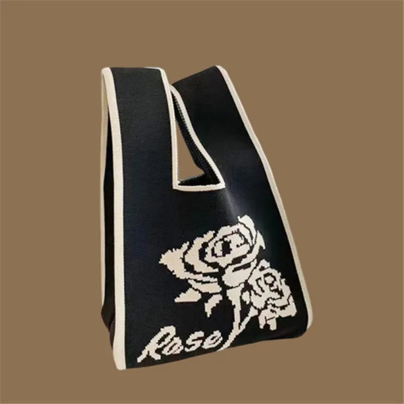 Borsa da polso casual lavorata a mano da donna piccola Borsa da polso casual Shopper versatile Mini Tote Bag Borsa a tracolla riutilizzabile per studenti Uso quotidiano