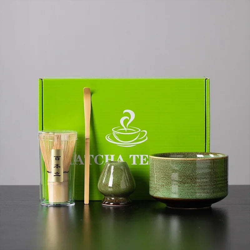 Ensemble Matcha en céramique japonaise, glaçure, fouet en bambou sûr, cuillère à thé, services à thé, magasin de boissons d'intérieur, outils de préparation du thé, accessoires 4 pièces