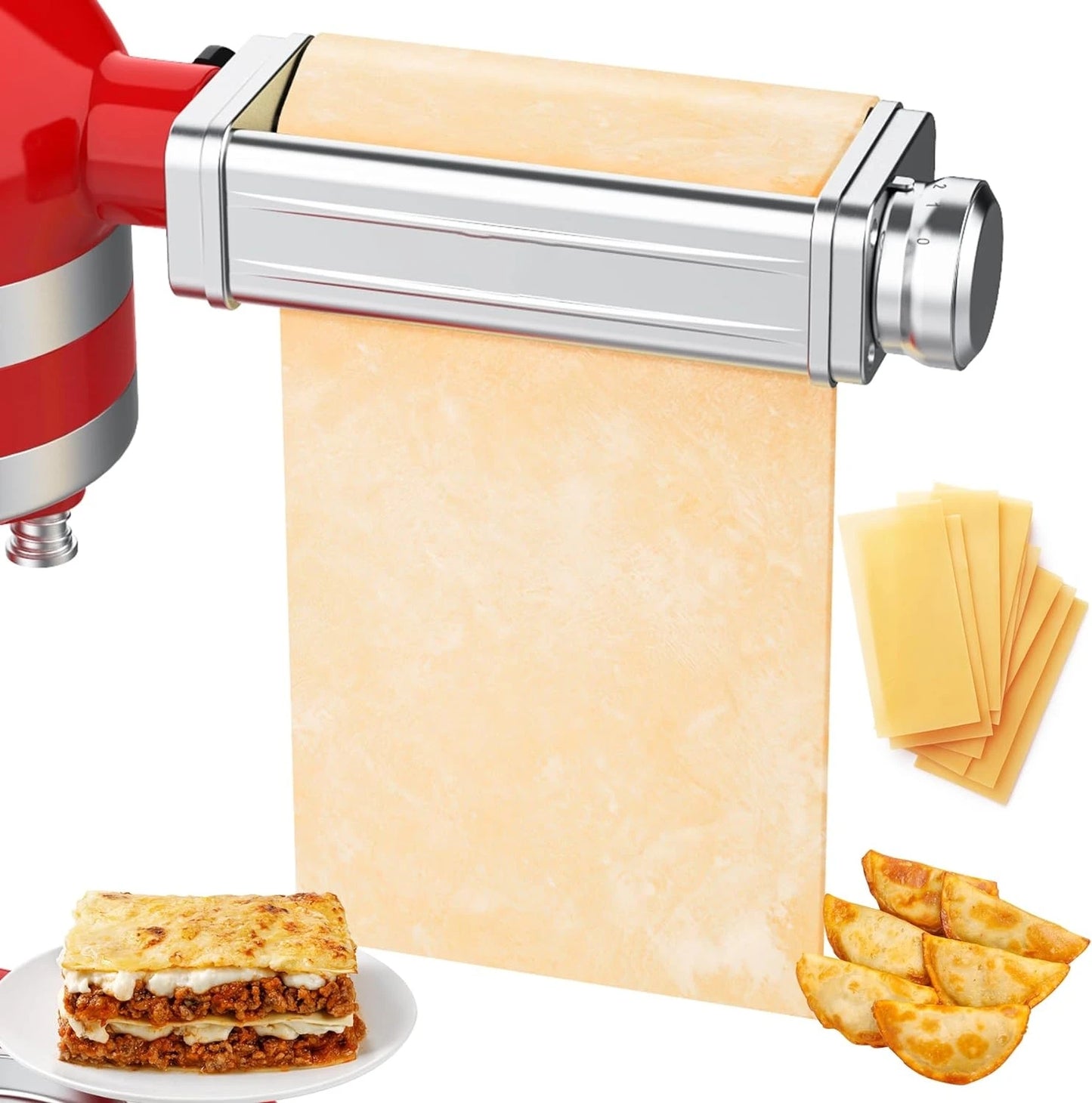 Pasta-opzetstuk voor KitchenAid-mixer, pastavelroller, spaghetti-fettuccinesnijder, roestvrijstalen noedels geschikt voor alle KitchenAid-chefs