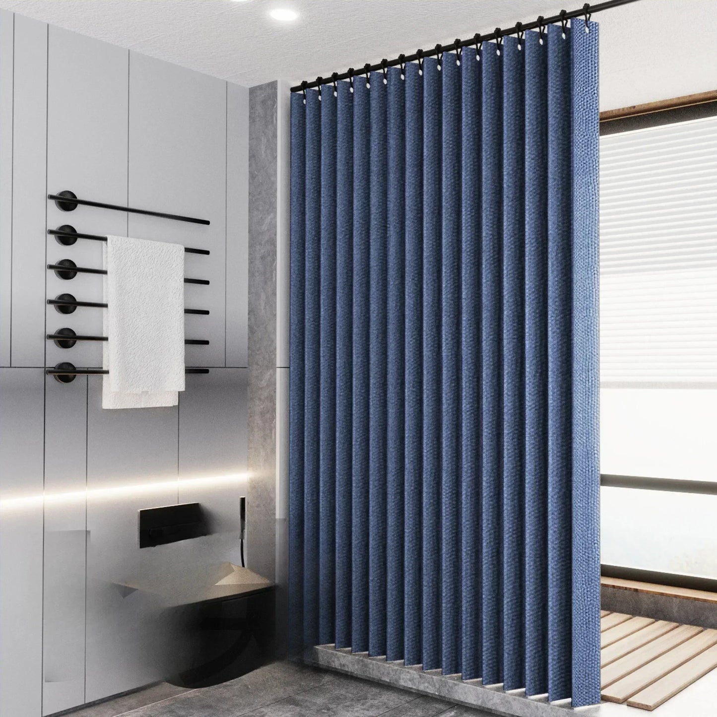 Waterproof Laminated Imitation Linen Large Ring Strong Thick Cloth Opaque Shower Curtain for Shower Curtains in Bathrooms