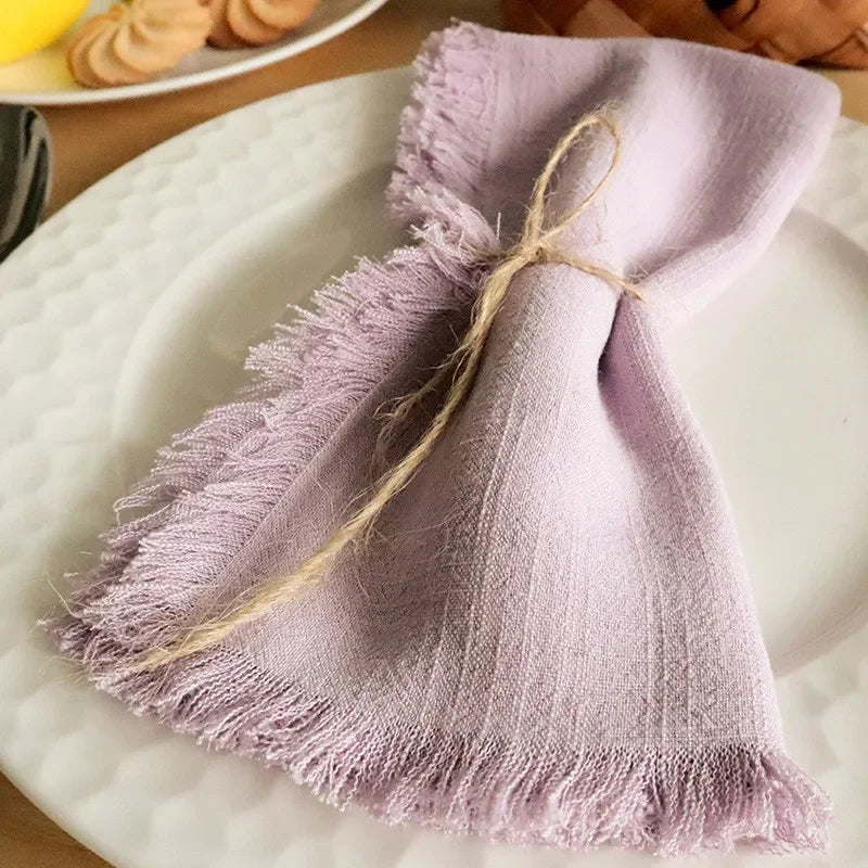 1Pc 45x45cm Solid Color Square Tassel Plain Cloth Cotton Linen Home Kitchen Table Dinner Western Napkin