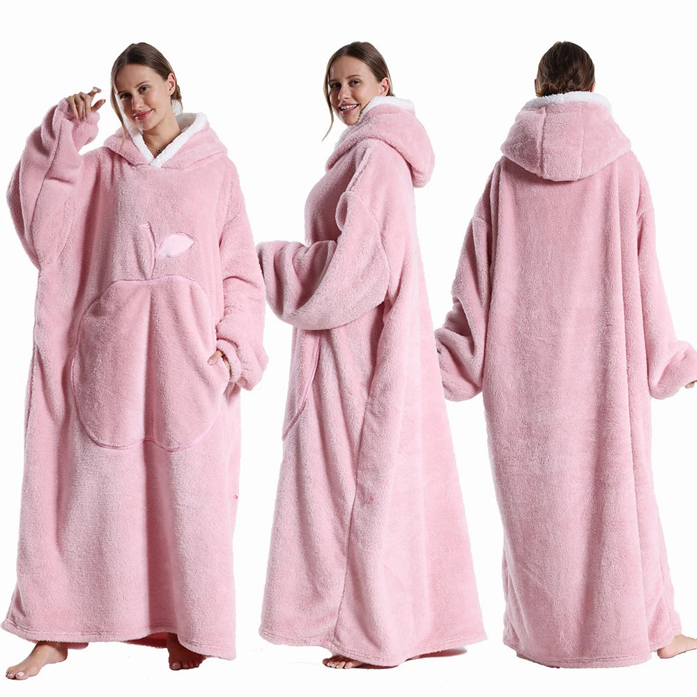 Extra lange tragbare Decken, Winter-Flanell-Kapuzendecke mit vollen Ärmeln, für Männer und Frauen, gemütliche, weiche Überwurf-TV-Decke für Erwachsene