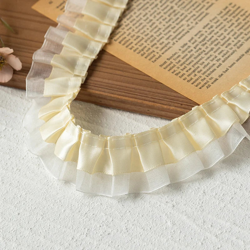 2meters High Quality 2024 Pleated Lace Ribbon Trimming For Party Dress Decorative Clothing Diy Crafts Supplies Needlework Fabric