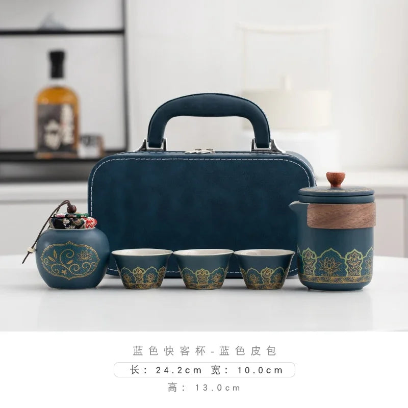 Travel Tea Set Portable Outdoor Camping Travel Tea Drinking Equipment Accompanying Tea Cup a Pot Of Three Cups