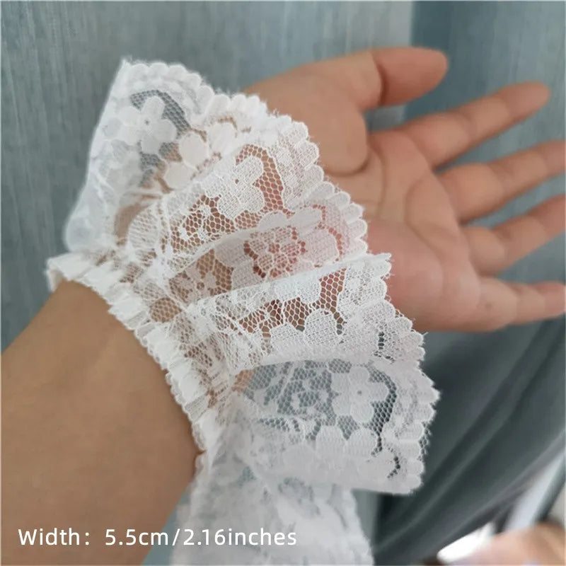 5.5CM Wide HOT Embroidery White Black 3D Flower Lace FabricTrim Ribbon DIY Sewing Applique Collar Dress Wedding Guipure Decor