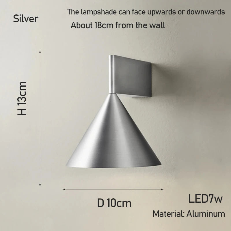 Italian Minimalist aluminum conical geometric bedside wall lamp warm wall lamp for living room dining room corridor and hallway