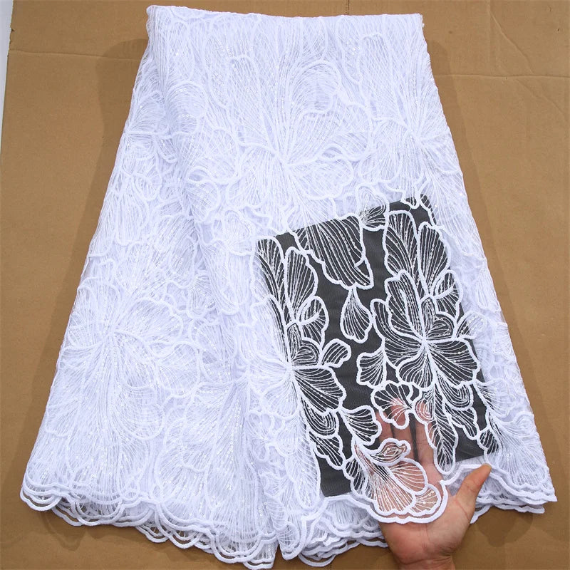 African Milk Silk Mesh Lace with Sequins 2025 French Net Lace Fabric Sewing Embroidered Lace Tulle Nigerian Women Wedding Dress