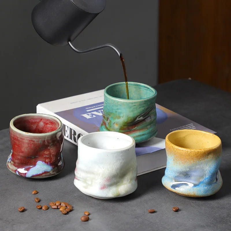 Stoneware Espresso Cups Vintage Hand-pinched Pleated Latte Art Cups Second-hand Ceramic Niche Design Afternoon Tea Cups