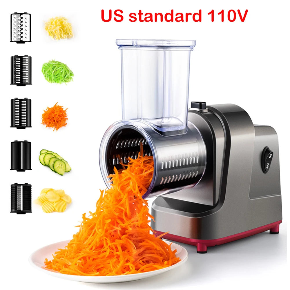 LMETJMA 250W 5 in 1 Elektrische Groentesnijder Shredder Automatische Salade Shooter Machine Kaasrasp Wortel Koolsnijder JT253