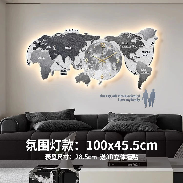 World map creative wall clock living room light luxury high sense 2024 new Internet celebrity simple modern acrylic clock