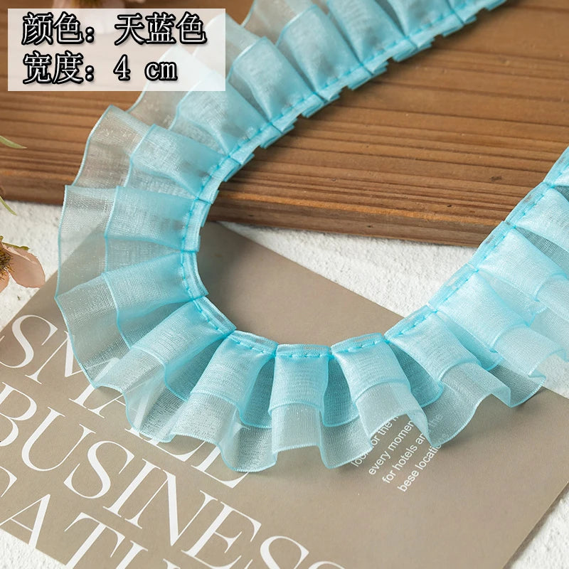 2meters High Quality 2024 Pleated Lace Ribbon Trimming For Party Dress Decorative Clothing Diy Crafts Supplies Needlework Fabric