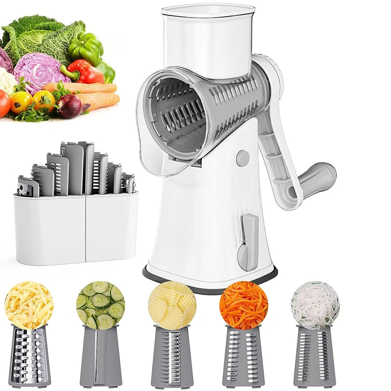 LMETJMA 5 in 1 Roterende Kaasrasp Shredder Keuken Mandoline Groente Julienne Snijmachine Wafelsnijder Moer Chopper JT247