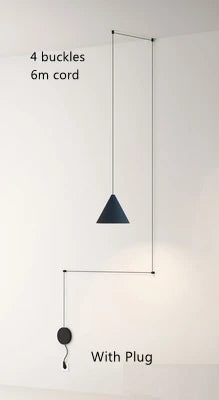 Modern Black Metal Long Wire Cone Shape Pendant Lamp Kitchen Island LED Vintage Hanging Lamp Bedside Suspension Lighting