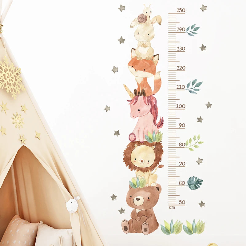 3PC Cartoon Animal Height Ruler Wall Stickers for Waterproof Removable PVC Kids Room Kindergarten Home Decoration