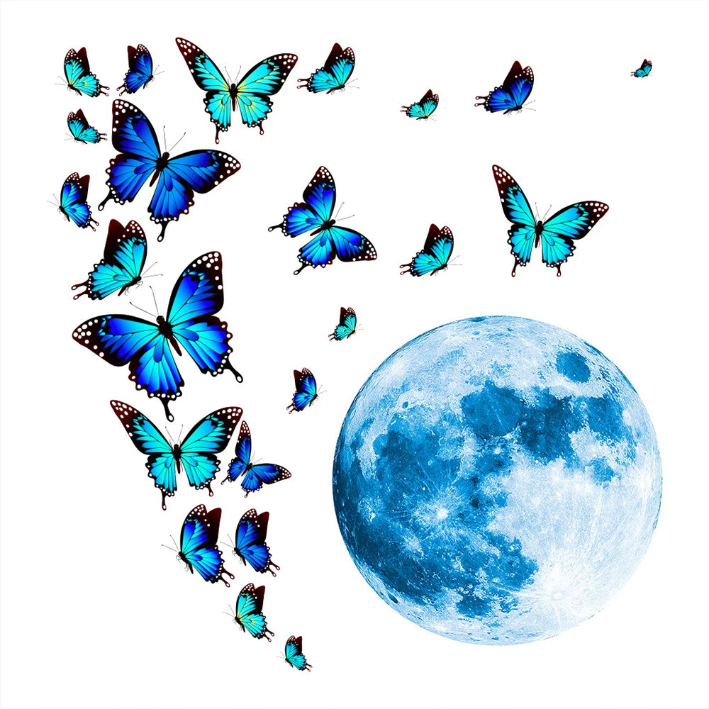 4Pcs/Set Moon & Butterfly Glow In The Dark Wall Sticker Bedroom Home Wall Decoration