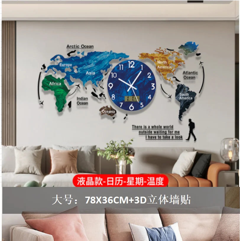 World map creative wall clock living room light luxury high sense 2024 new Internet celebrity simple modern acrylic clock