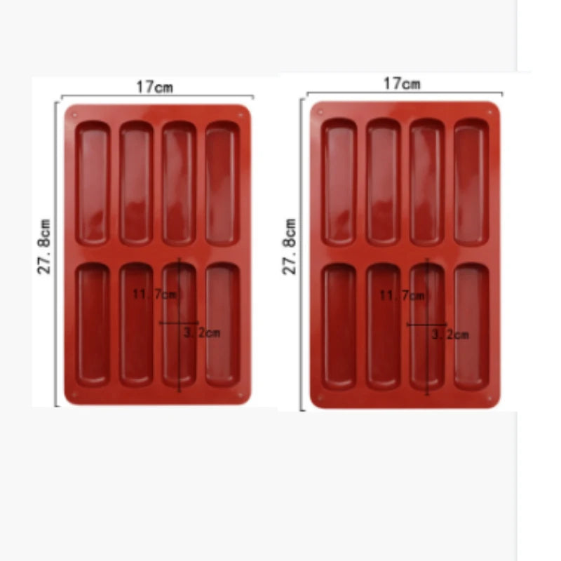 8 Cavity Silicone Cake Mold 3D Long Strip Silione Molds Mousse Cake Silicone Baking Molds French Dessert Chocolate Mold Bakeware