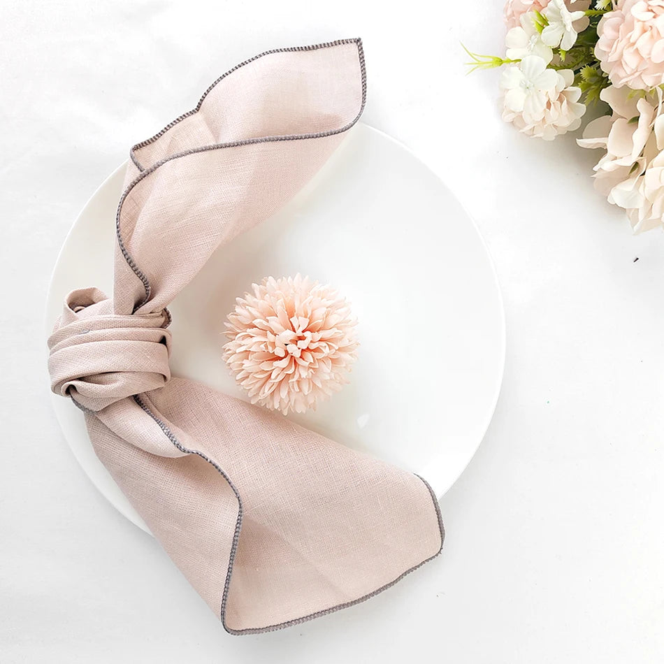 Set Of 4 Pure Linen Napkins Cloths Reusable 40x40cm Soft Comfortable Fabric Kitchen Accessories for Wedding Birthday Parties