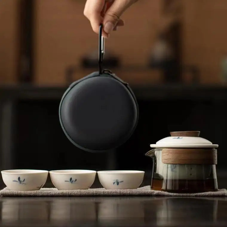 Hand Painted Orchid Travel Tea Set Suit Portable Portable Outdoor Tea Making Gaiwan Ceramic One Pot Fills Three Cups