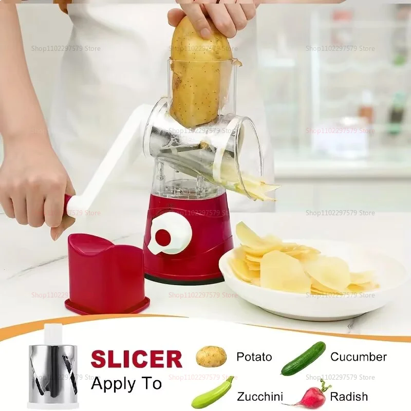 Groentesnijder & Slicer Handmatige Keuken Kaas Chopper Machine Met 3 Scherpe Trommels Multifunctionele Knoflook Aardappel Shredder 2025