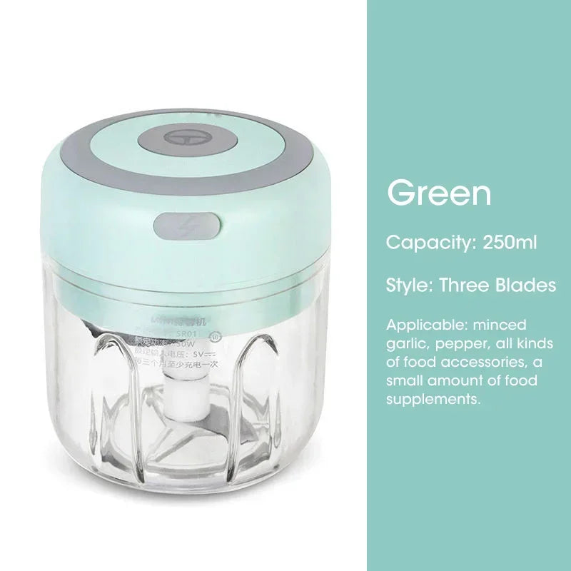 300ML Elektrische Knoflook Chopper USB Opladen Voedsel Groente Vlees Crusher Rvs Mini Chili Knoflookstamper Keuken Gadgets
