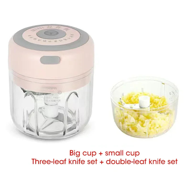 300ML Elektrische Knoflook Chopper USB Opladen Voedsel Groente Vlees Crusher Rvs Mini Chili Knoflookstamper Keuken Gadgets