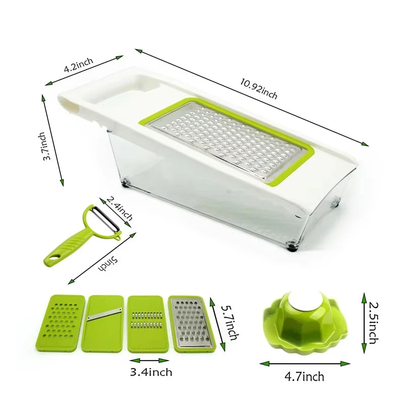 Kaasrasp met Container 5 in 1 Mandoline Snijmachine Keuken Groentesnijder Cutter Uiensnijder Veggie Julienne Snijmachine JT574