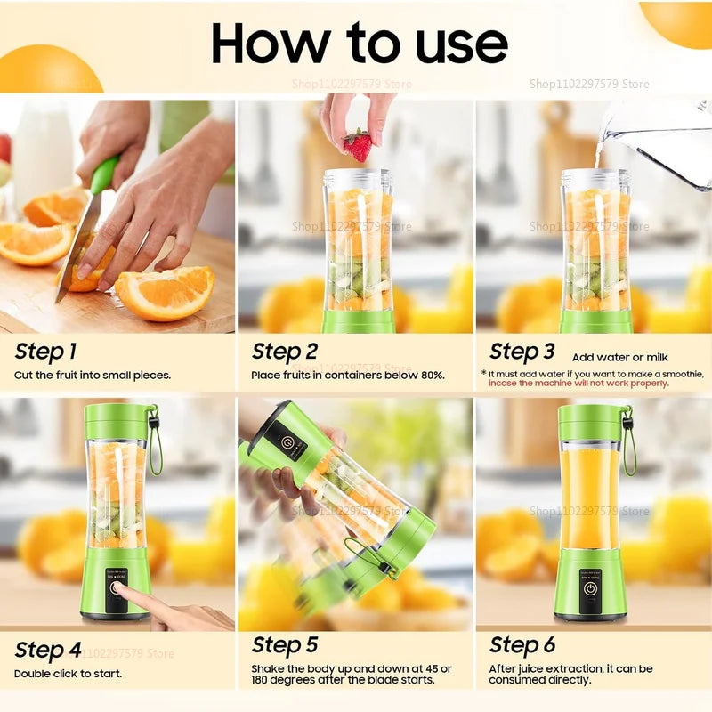 Spremiagrumi elettrico portatile da 380 ml frullatore per frullato ricaricabile USB robot da cucina mixer per frutta mini spremiagrumi da cucina compatto