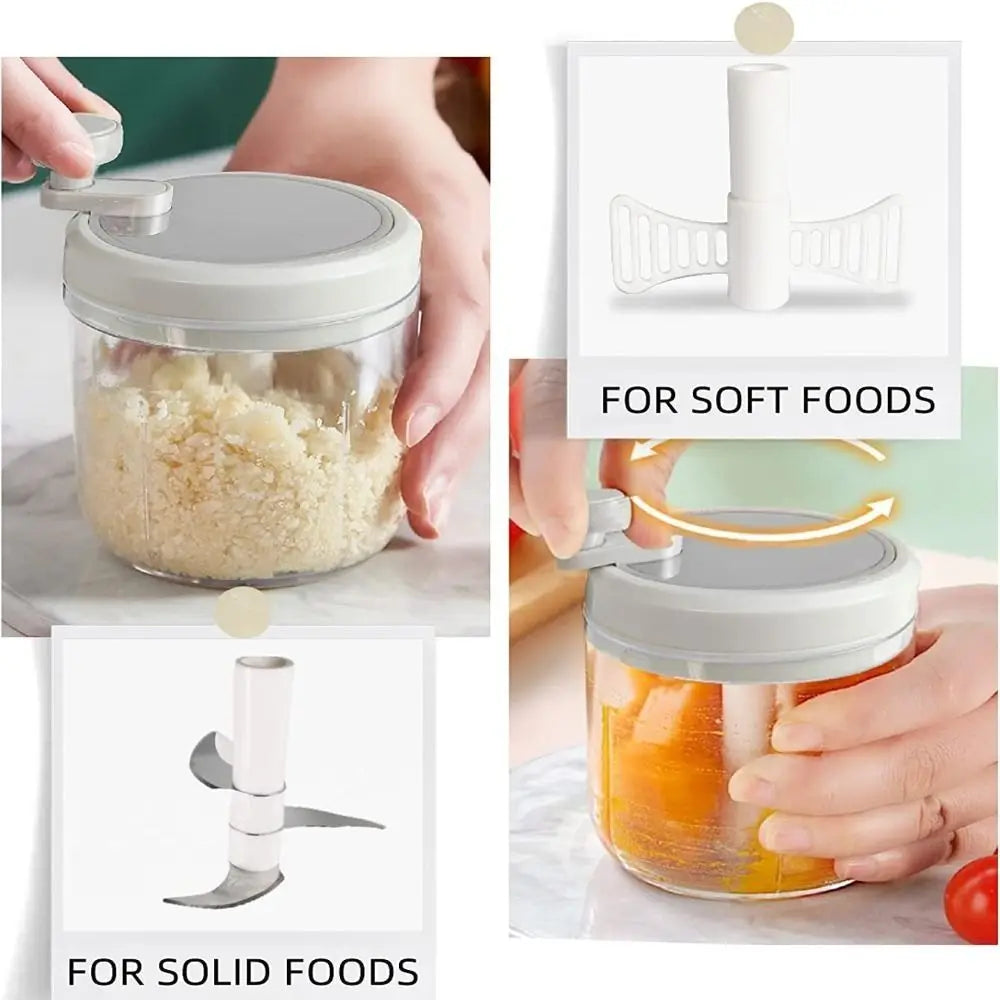 Green Food Processor Kitchen Gadgets 200ml/400ml Vegetable Chopper Blender Stainless Steel Blades Manual Pull Food Chopper