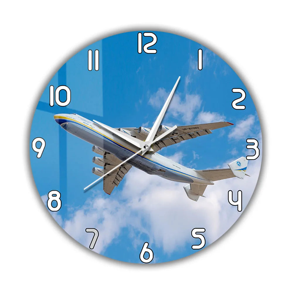 World Largest Plane Antonov An-225 Mriya Wall Clock Ukraine Strategic Airlift Cargo Aircraft Modern Design Silent Printed Clock