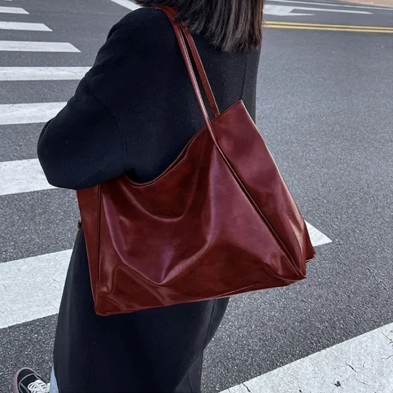 Damen-Einkaufstasche, modische Unterarmtasche, große Kapazität, weiches Pu-Leder, Umhängetasche, Retro-Umhängetasche, lässig, tragbar, BucketBags