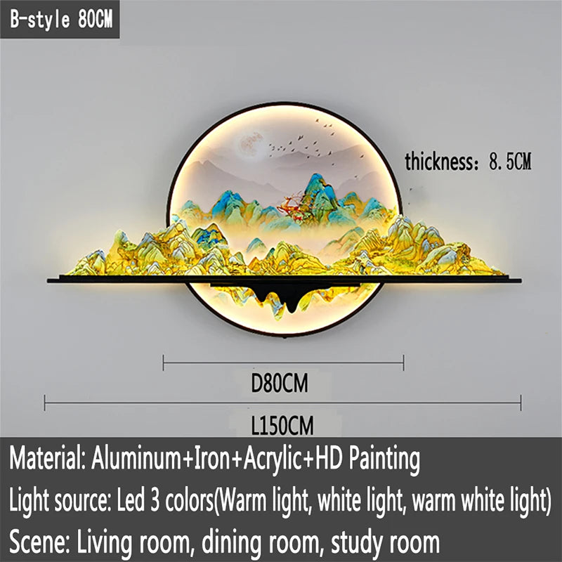 OUFULA Modern Picture Wall Light LED Chinese Creative Landscape Mural Lamp For Home Living Room Study Bedroom Decor