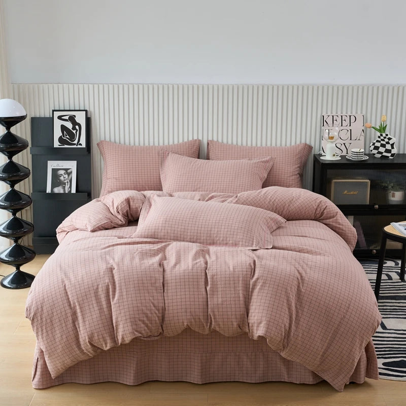 Pure Cotton Japanese Style Duvet Cover With Plaid Print King Four Seasons Universal Bedding Cover Comfortable and Skin-friendly