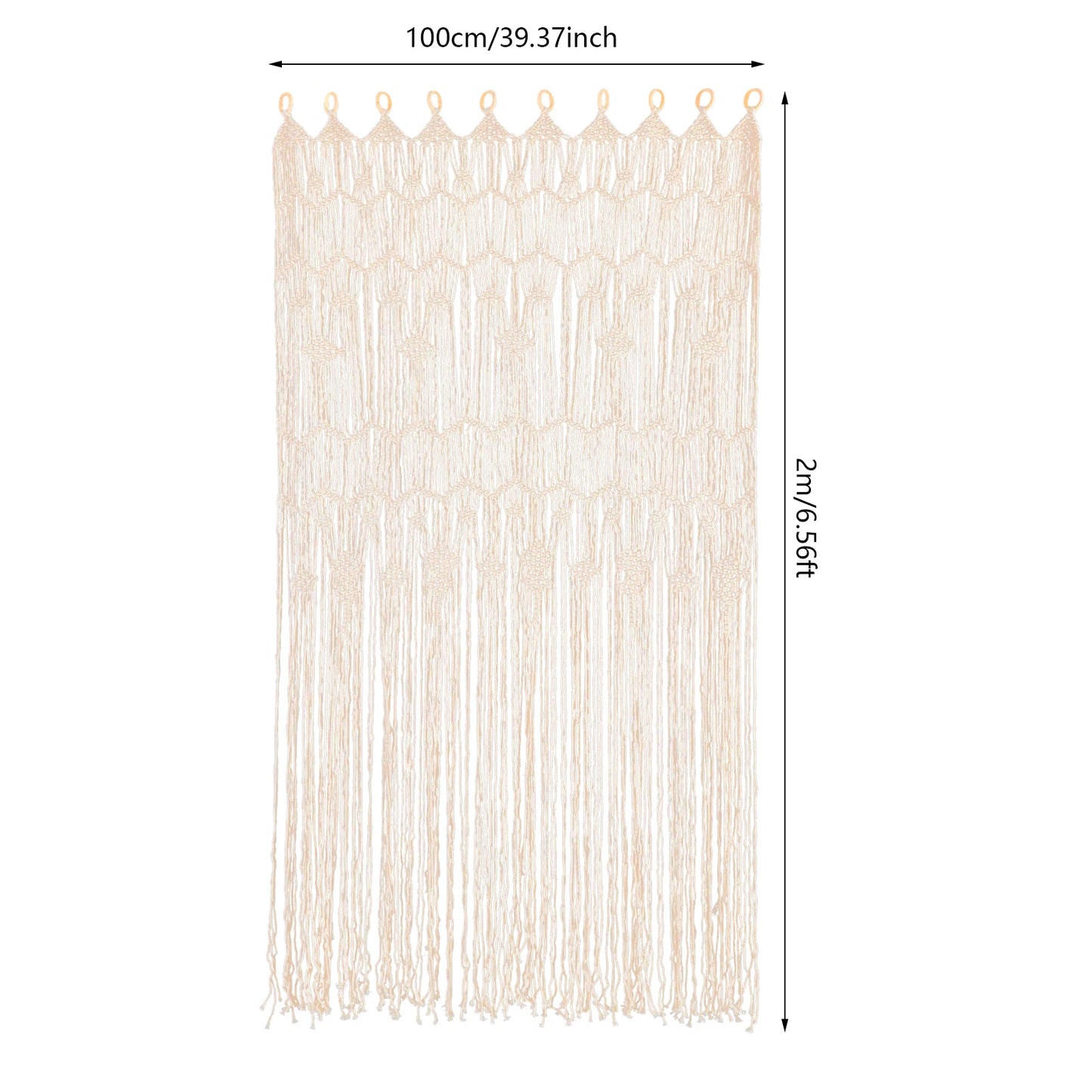 Handwoven Macrame Curtain Set of 2 Boho Room Divider Light Filtering Window Drapes with Wood Rings 39x79 Inch for Home Wedding