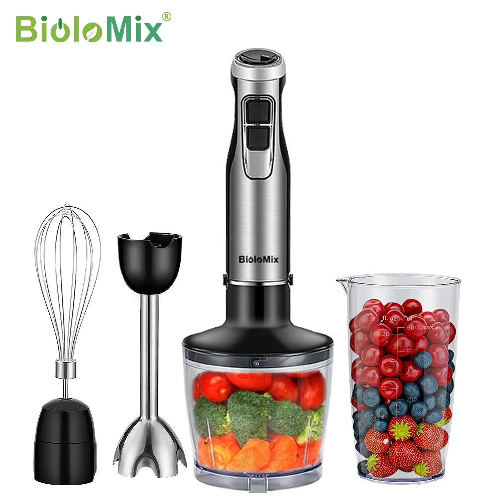 BioloMix 4 في 1 قوة عالية 1200 واط خلاط يدوي غمر يتضمن مفرمة وكوب عصير شفرات ثلج من الفولاذ المقاوم للصدأ