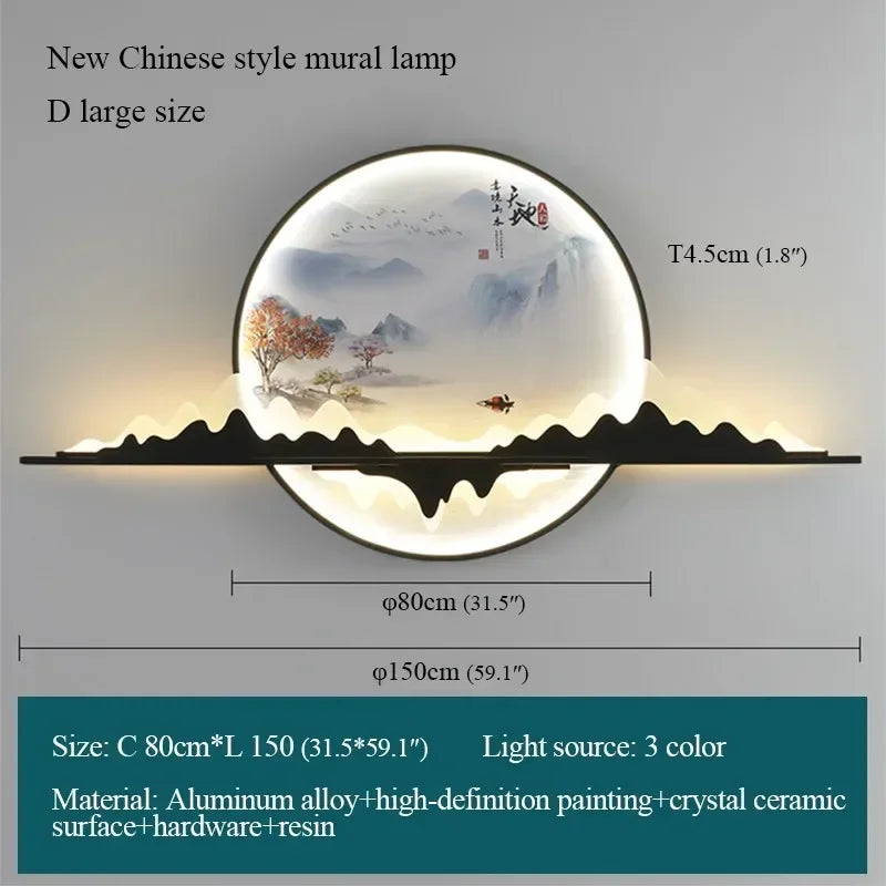 OUTELA Modern Wall Picture Light LED Chinese Creative Circular Landscape Mural Sconce Lamp For Home Living Bedroom Study