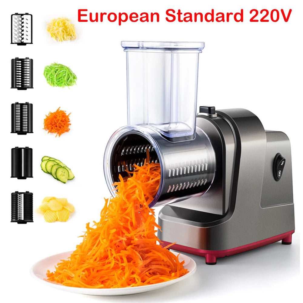 LMETJMA 250W 5 in 1 Elektrische Groentesnijder Shredder Automatische Salade Shooter Machine Kaasrasp Wortel Koolsnijder JT253