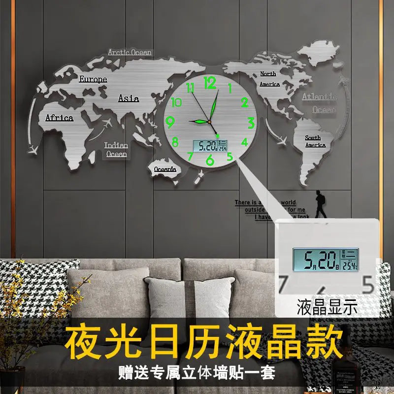Creative wall clock mirror world map Internet celebrity decoration living room home fashion European silent hanging