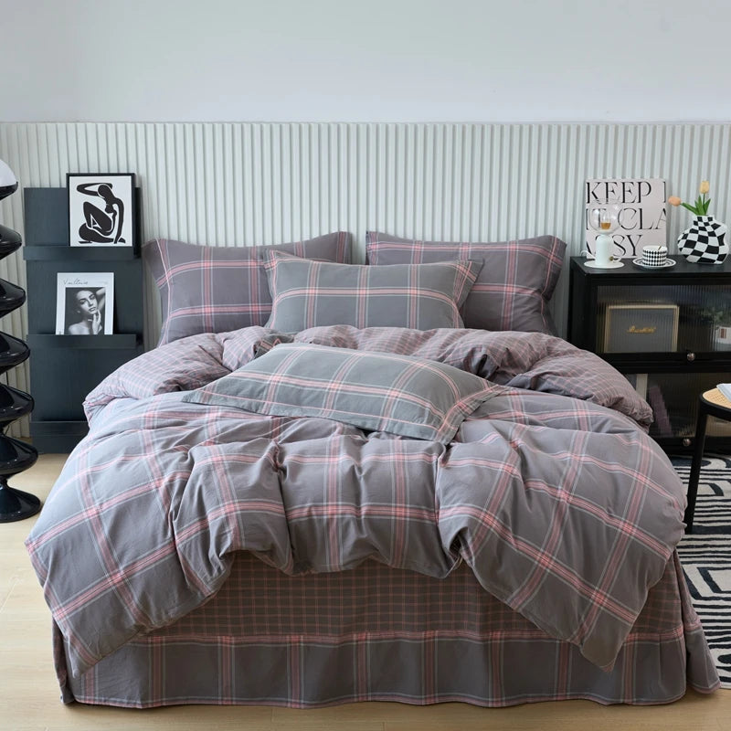 Pure Cotton Japanese Style Duvet Cover With Plaid Print King Four Seasons Universal Bedding Cover Comfortable and Skin-friendly