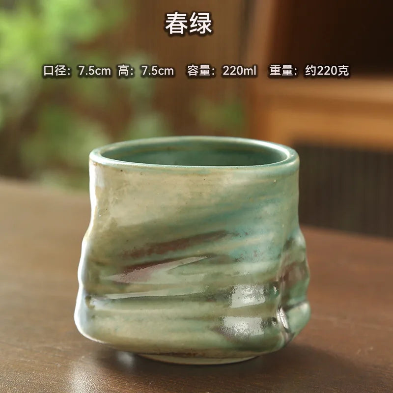 Rough pottery vintage espresso cup Creative hand-crafted pottery creased irregular ceramic cup coffee cups
