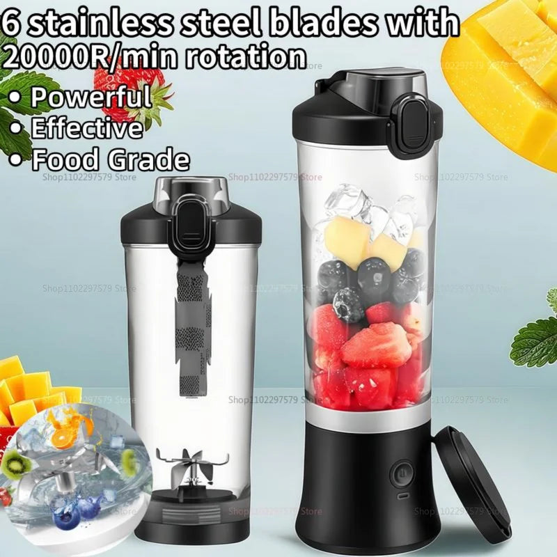 600ml Portable Electric Fruit Juicer Mixer machine USB Rechargeable Mini Fruit Juice Blender with 6 Blades Compact Juice Cup