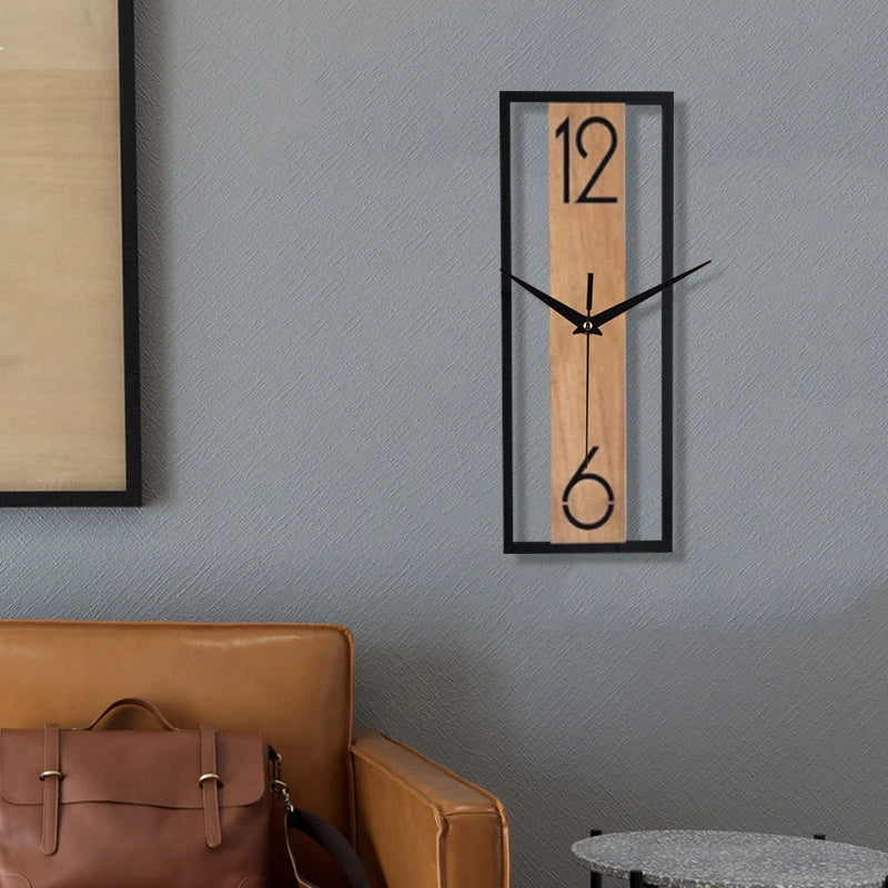 Rectangular wood grain wall clock for quiet decoration in homes and offices used in living rooms bedrooms and dining rooms