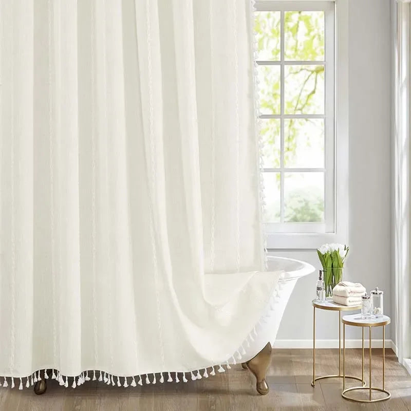 Jacquard Linen Waterproof Shower Curtain Small Fresh Plaid Pastoral Style Bathroom Mildew-proof Bathroom Curtain