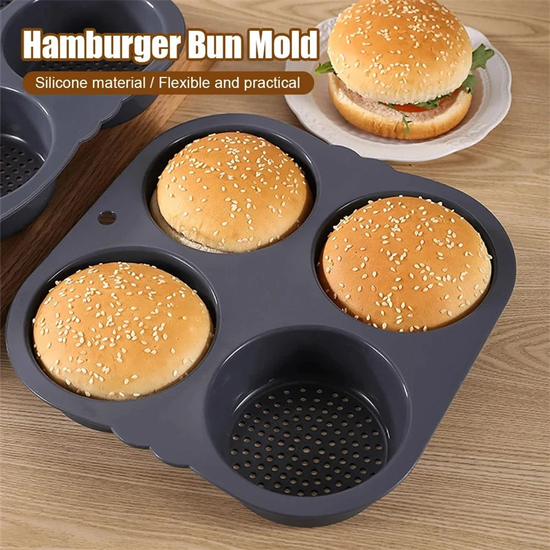 Hamburger Baking Mold Silicone mould Food Grade Bread Bun Baked Plate Non-Stick cake Pan Home Kitchen Bakeware BPA Free